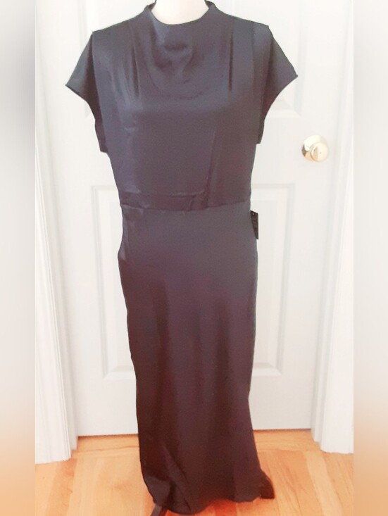 Express Dresses & Skirts - Express Cap Sleeve Drapey High-neck Satin Dress Large Midnight